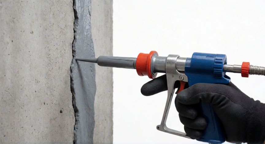 mejor producto para grietas, Aplicación de resina poliuretánica en una grieta de hormigón