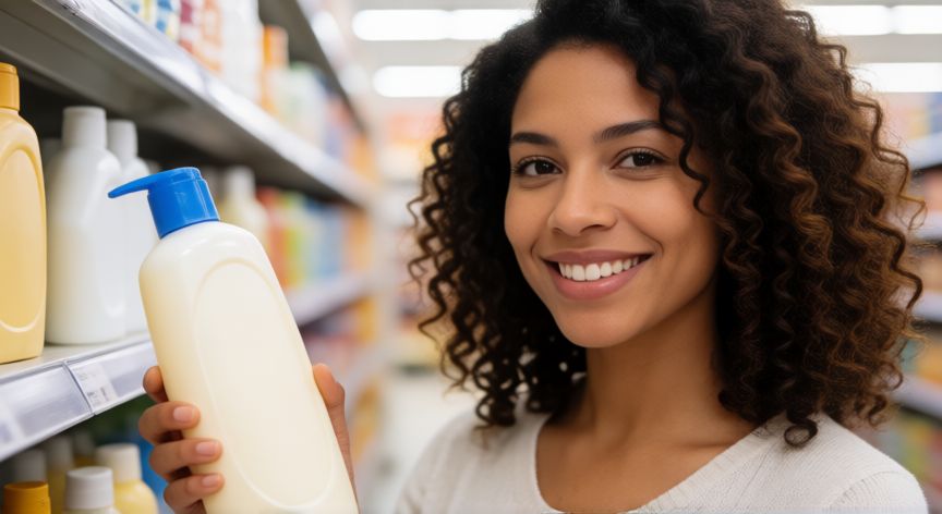 mejor producto para hidratar el pelo rizado mercadona, Mujer con cabello rizado hidratado sosteniendo producto de Mercadona