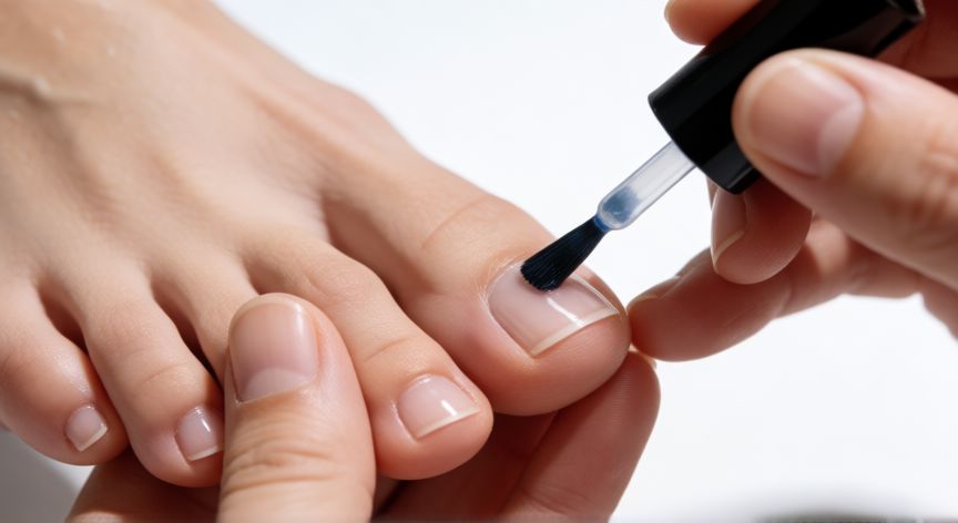 mejor producto para hongos en las uñas, Aplicación de laca antifúngica en una uña del pie