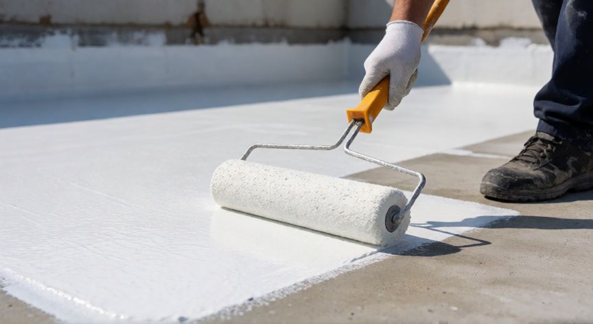 mejor producto para impermeabilizar, Aplicación de impermeabilizante líquido en terraza de hormigón