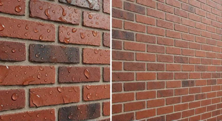 mejor producto para impermeabilizar, Comparativa de fachada con y sin tratamiento hidrofugante