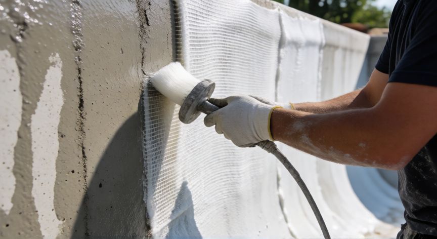 mejor producto para impermeabilizar piscinas, Aplicación de fibra de vidrio en el revestimiento interior de una piscina de obra