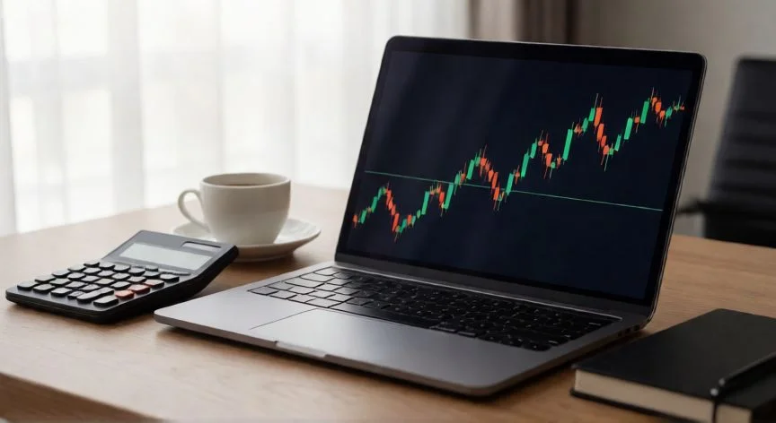 Análisis de mercado bursátil en una oficina con gráficos de crecimiento