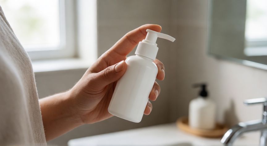 mejor producto para ir al baño, Persona sosteniendo un desodorante anal Benemater en un baño moderno