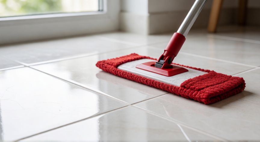 mejor producto para limpiar baldosas, Suelo de baldosas porcelanicas limpio y brillante con fregona de microfibra