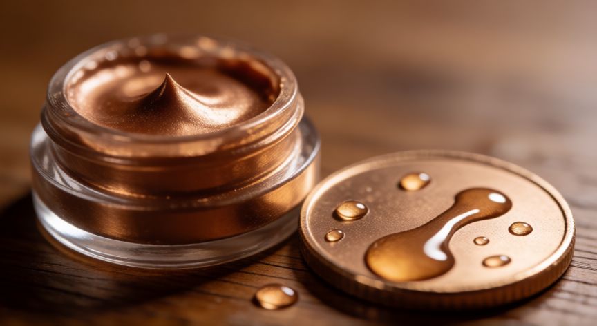 mejor producto para limpiar bronce, Producto limpiador de bronce junto a una moneda metálica brillante
