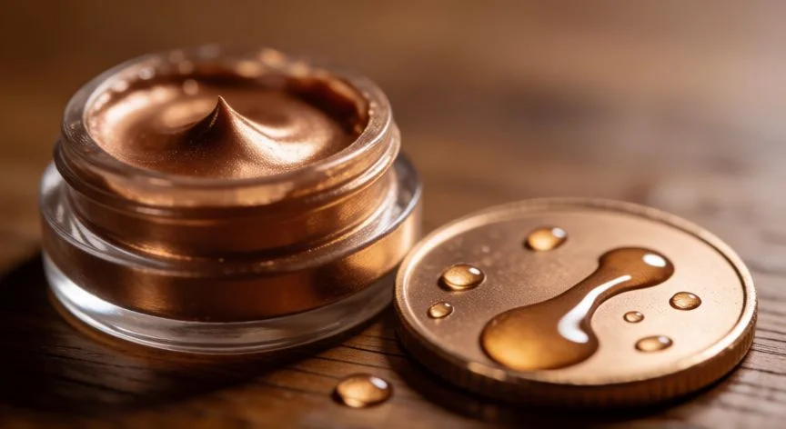 mejor producto para limpiar bronce, Producto limpiador de bronce junto a una moneda metálica brillante