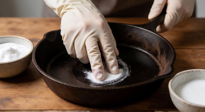 mejor producto para limpiar cocina de hierro fundido, Limpieza de sartén de hierro fundido con bicarbonato y vinagre