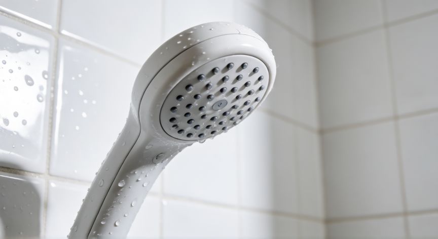 mejor producto para limpiar ducha, Cabeza de ducha limpia y brillante con gotas de agua