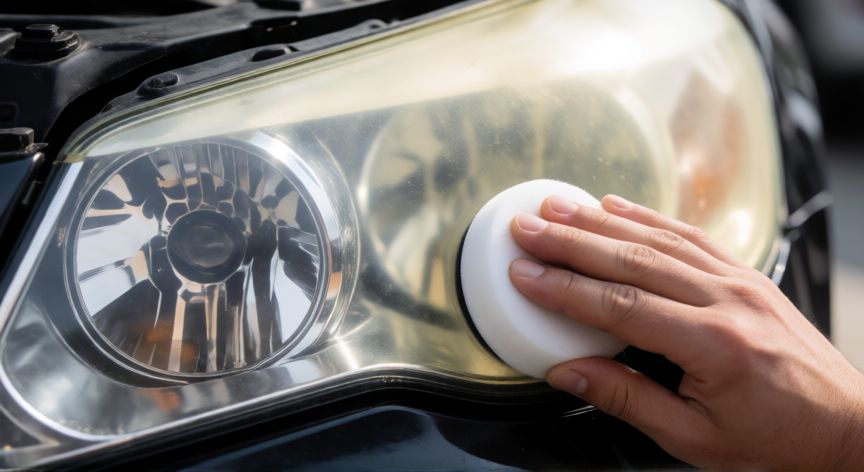 mejor producto para limpiar faros, Proceso de pulido de faros de coche con pasta abrasiva