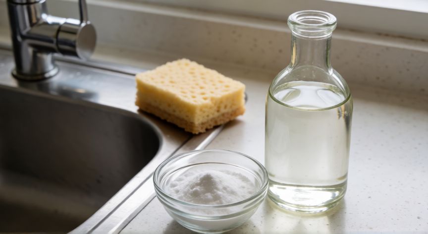 mejor producto para limpiar fregadero acero inoxidable, Ingredientes caseros como vinagre y bicarbonato para limpiar fregadero