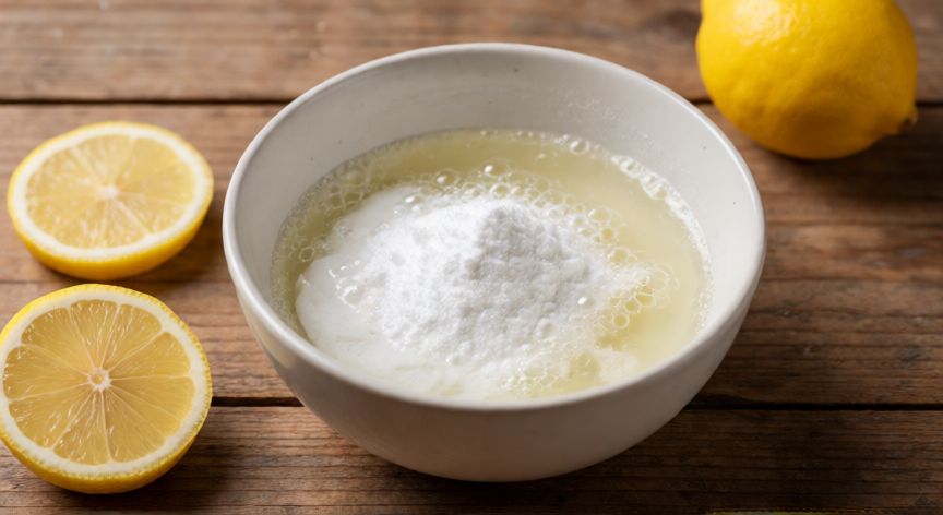 mejor producto para limpiar freidora, Mezcla de vinagre y bicarbonato con limón para limpieza natural