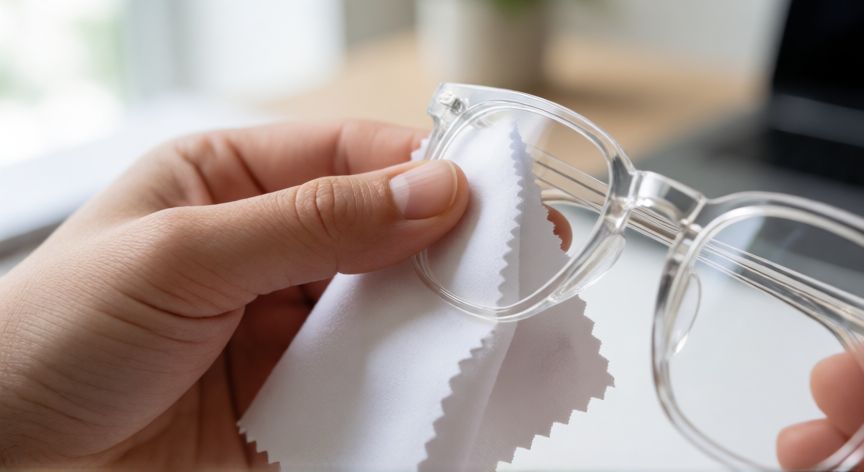 mejor producto para limpiar gafas, Limpiando lentes de gafas con paño de microfibra