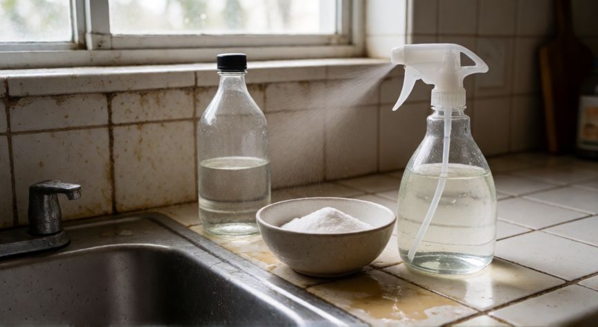 mejor producto para limpiar grasa cocina, Uso de limpieza casera con vinagre y bicarbonato en cocina