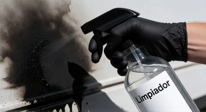 mejor producto para limpiar hollín, Aplicando limpiador químico sobre superficie con hollín