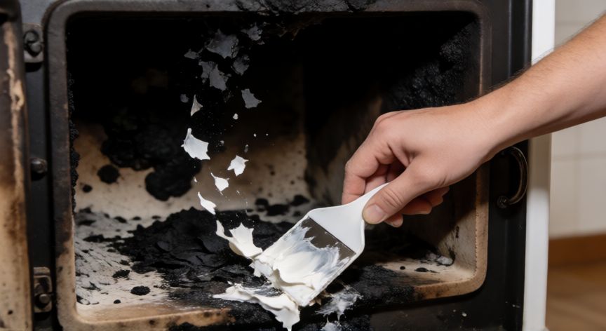 mejor producto para limpiar hollín, Limpieza de hollín en chimenea con espátula y pasta