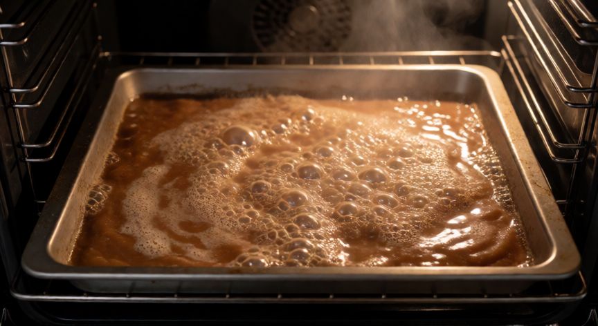 mejor producto para limpiar horno eléctrico, Método de remojo con solución desengrasante dentro del horno para ablandar la suciedad