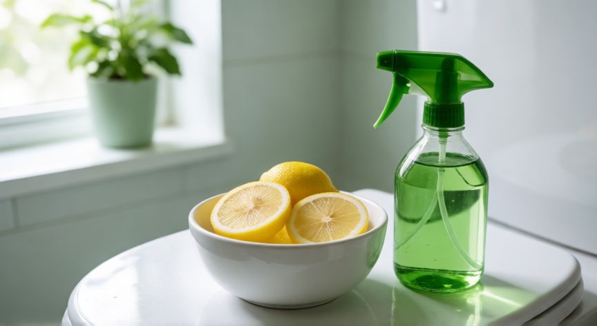 mejor producto para limpiar inodoros, Limpieza ecológica del inodoro con limón y spray desinfectante natural