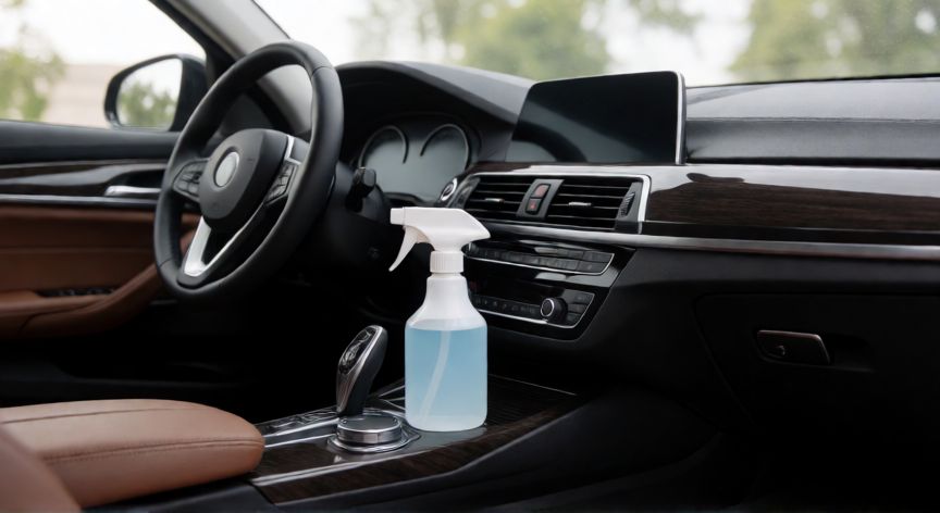 mejor producto para limpiar interior coche, Interior de coche limpio con producto de limpieza en el salpicadero
