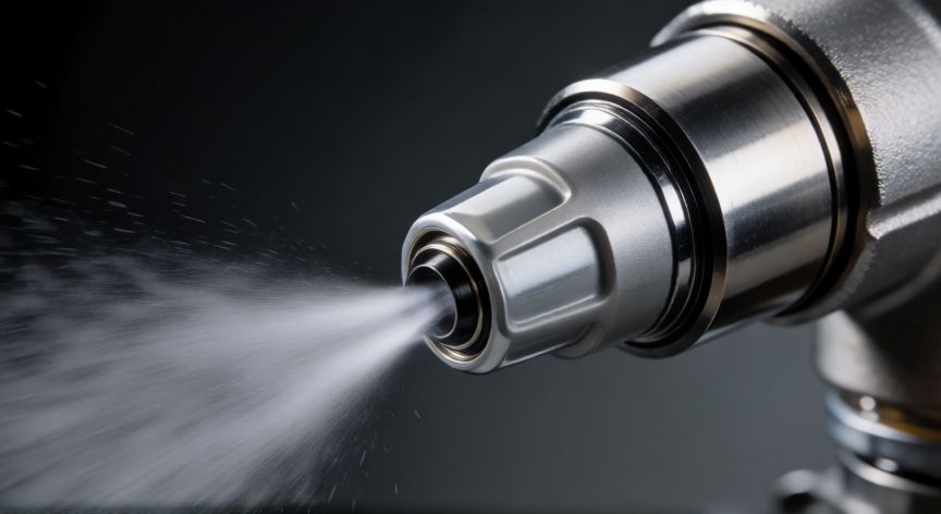 mejor producto para limpiar inyectores, Vista detallada de un inyector de gasolina inyectando combustible con precisión