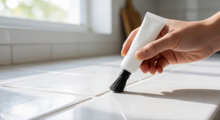 mejor producto para limpiar juntas de azulejos, Detalle de juntas de azulejos limpias con producto en gel