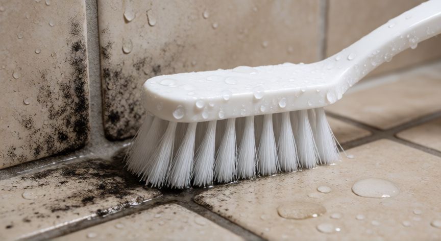 mejor producto para limpiar los azulejos del baño, Limpieza de juntas de azulejos con cepillo y productos específicos