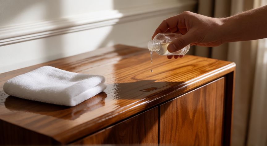 mejor producto para limpiar muebles de madera barnizada, Aplicación de cera protectora sobre mueble de madera barnizada