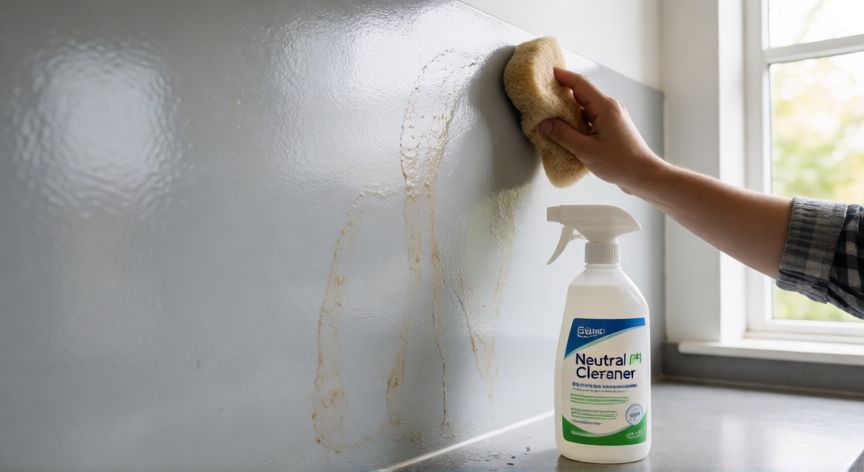 mejor producto para limpiar paredes, Limpieza de manchas de grasa en pared satinada de cocina con limpiador neutro