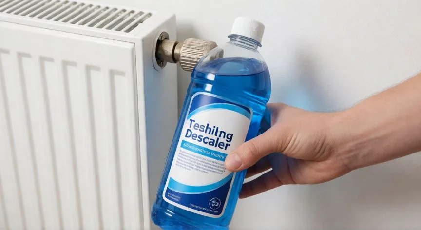 mejor producto para limpiar radiadores, Aplicación de líquido desincrustante en la válvula de un radiador doméstico