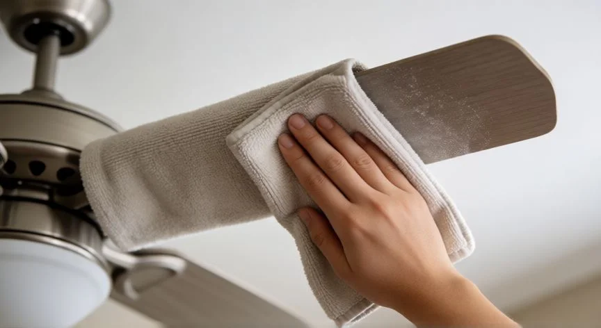mejor producto para limpiar ventilador de techo, Uso de paño de microfibra para limpiar aspa de ventilador