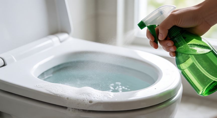 mejor producto para limpiar wc mercadona, Limpiador en espuma de WC aplicándose sobre la taza del inodoro