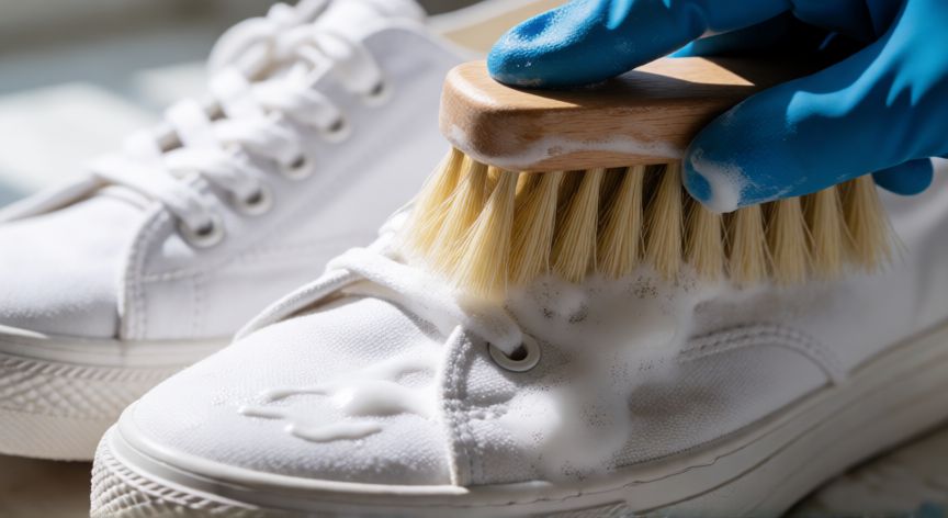 mejor producto para limpiar zapatillas de lona, Proceso de limpieza de zapatillas de lona con cepillo y jabón neutro