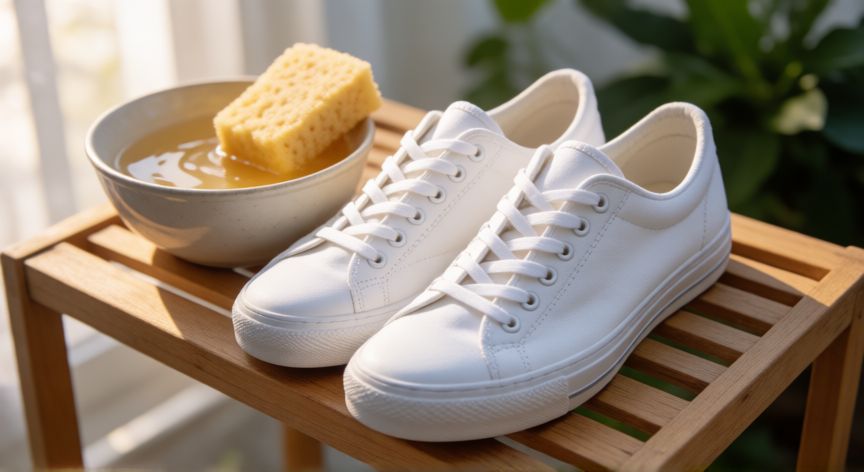 mejor producto para limpiar zapatillas de lona, Zapatillas de lona limpias secándose al aire libre sobre una rejilla