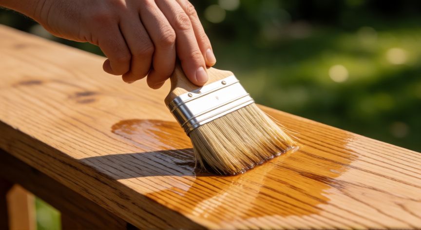 mejor producto para madera exterior, Aplicación de aceite protector sobre madera de roble en exterior