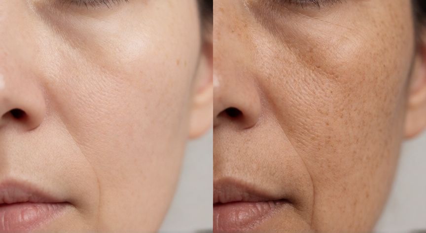 mejor producto para manchas de acne, Comparacion de piel sana y piel con manchas post inflamatorias