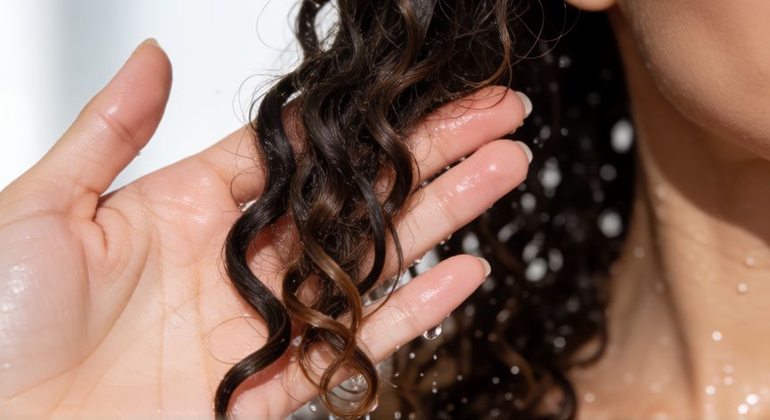 mejor producto para marcar rizos, Aplicación de producto hidratante sobre cabello rizado húmedo
