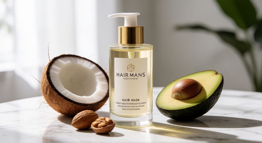 mejor producto para nutrir el cabello, Mascarilla capilar junto a ingredientes naturales como coco y aguacate