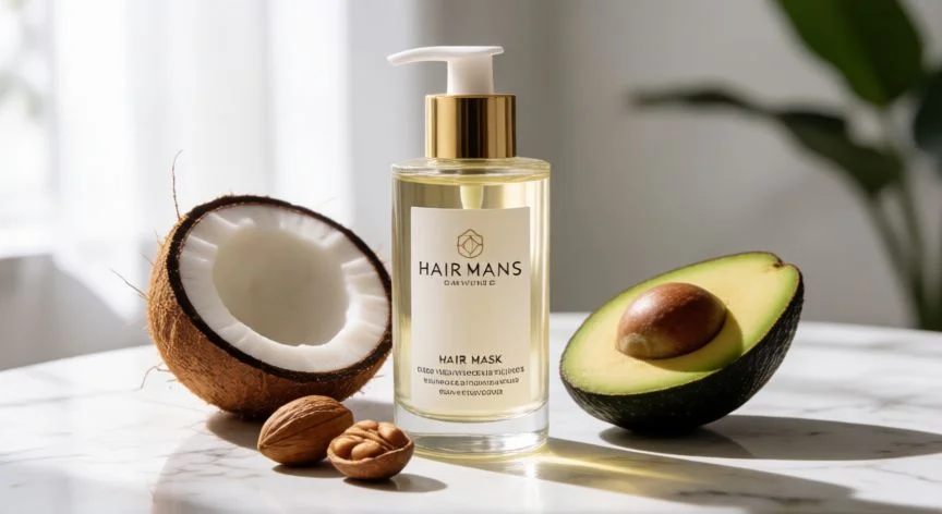 mejor producto para nutrir el cabello, Mascarilla capilar junto a ingredientes naturales como coco y aguacate