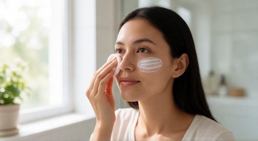 mejor producto para ojeras pigmentadas, Mujer aplicando protector solar en el contorno de ojos con suavidad