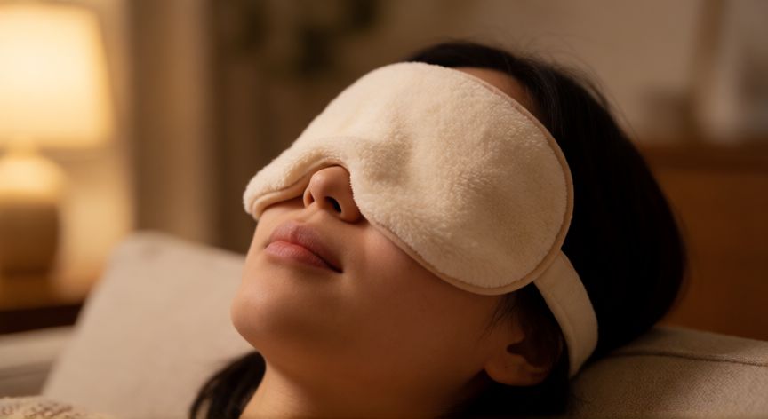 mejor producto para ojos secos, Persona utilizando una compresa tibia para el tratamiento del ojo seco