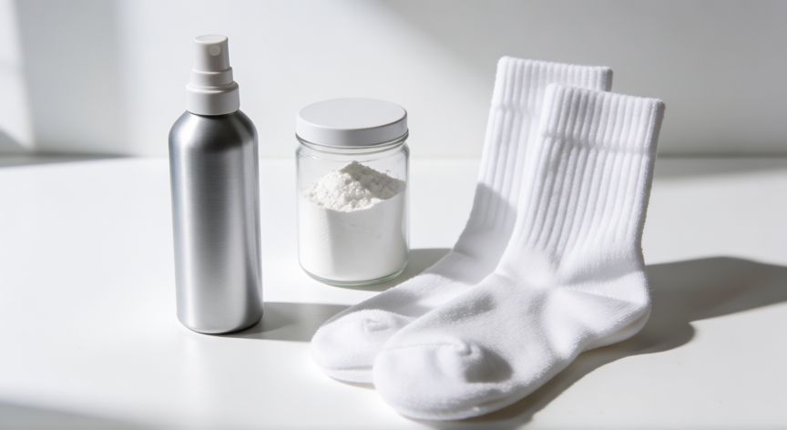 mejor producto para olor de pies, Productos de cuidado para pies como antitranspirantes y calcetines limpios