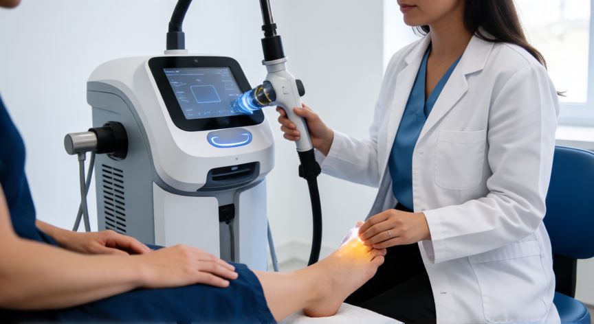 mejor producto para onicomicosis, Sesión de tratamiento láser para onicomicosis en una clínica dermatológica