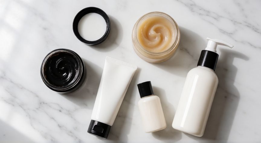 mejor producto para pelo efecto mojado, Colección de productos de peinado para efecto mojado sobre superficie blanca