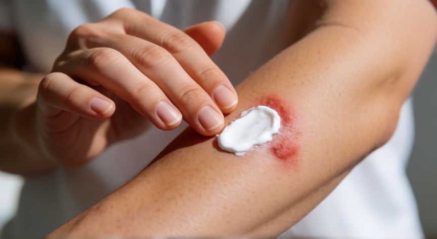 mejor producto para picaduras de mosquitos, Aplicando crema de hidrocortisona sobre una picadura de mosquito