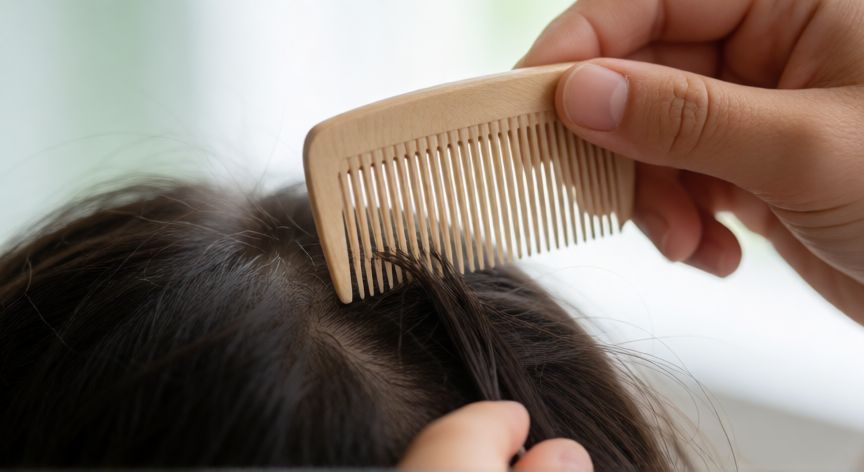mejor producto para piojos, Peinado con peine fino para eliminar liendres del cabello