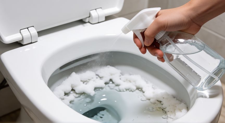mejor producto para quitar el sarro del inodoro, Aplicación de vinagre blanco sobre sarro acumulado en el borde del inodoro