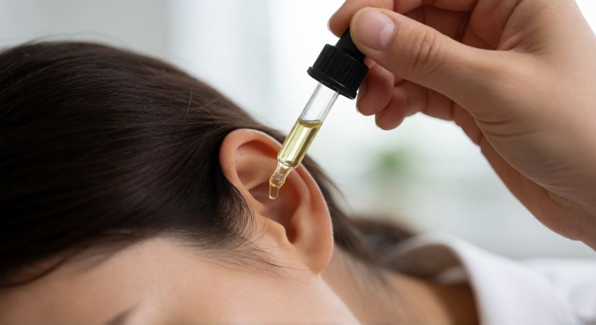 mejor producto para quitar tapones oídos, Aplicación de gotas de aceite mineral para ablandar tapones de cera