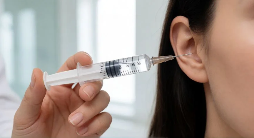 mejor producto para quitar tapones oídos, Preparación de jeringa con agua templada para lavado auricular suave