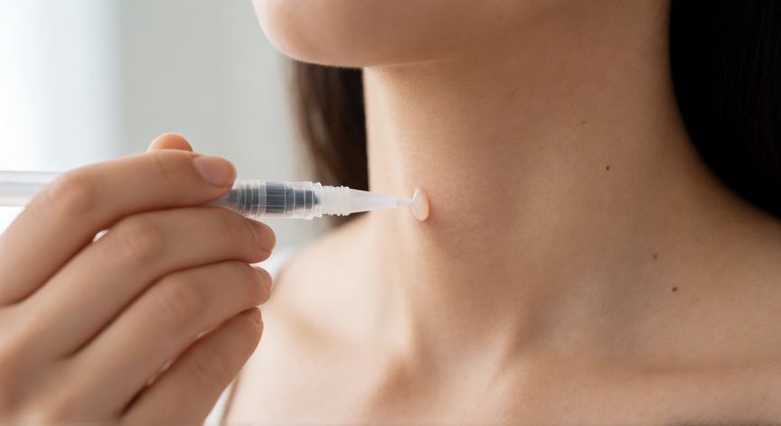 mejor producto para quitar verrugas del cuello, Aplicación de tratamiento médico para verrugas en el cuello con aplicador de precisión