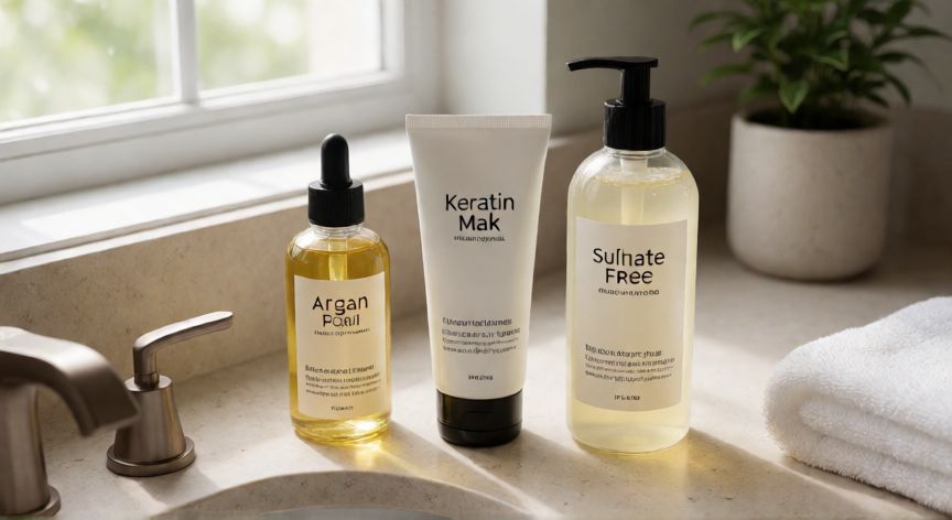 mejor producto para reparar cabello dañado, Colección de productos capilares con aceites y mascarillas para reparar el pelo